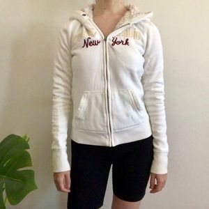 White faux fur Sherpa lined Abercrombie hoodie
